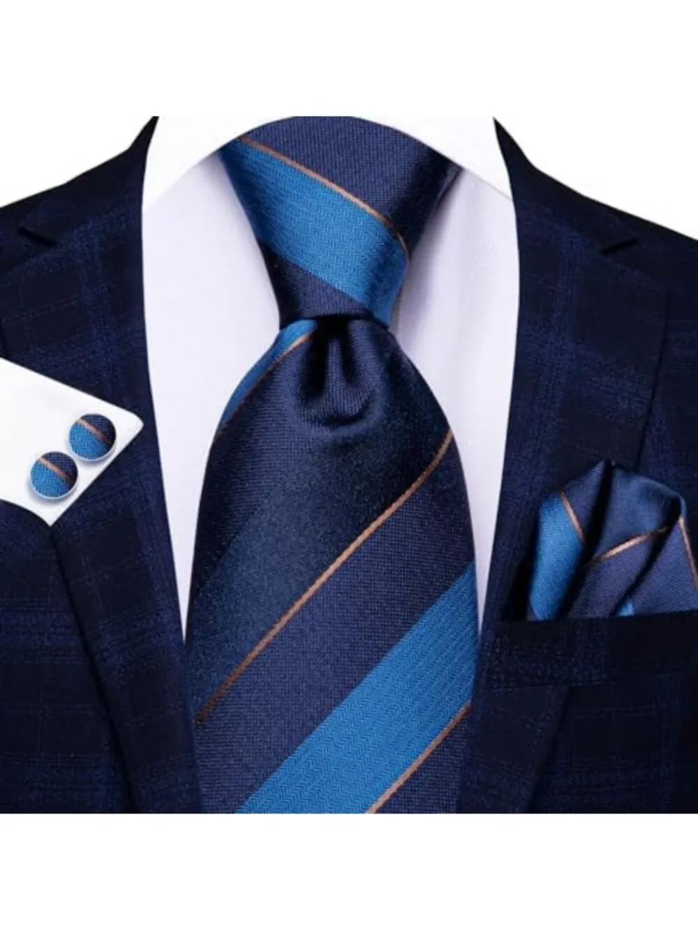 Men's Silk Tie Set with Pocket Square & Cufflinks - 5 Pcs Gift Box Collection